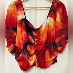 DKNY Abstract Print Satin Blouse Large